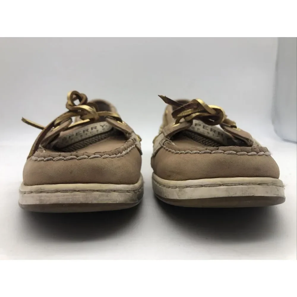 Sperry Top Sider Women's Tan Brown Leather‎ Chain Link Boat Shoes Size 7.5